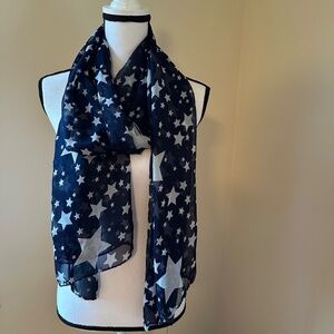 *NICOLE MARCIANO* Blue x White Star Design Fashion Sheer Scarf